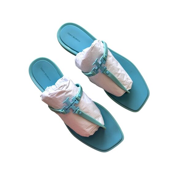 Tory Burch Women's Size 12M Aqua Blue Rubber Sandals Square Toe - Picture 2 of 8
